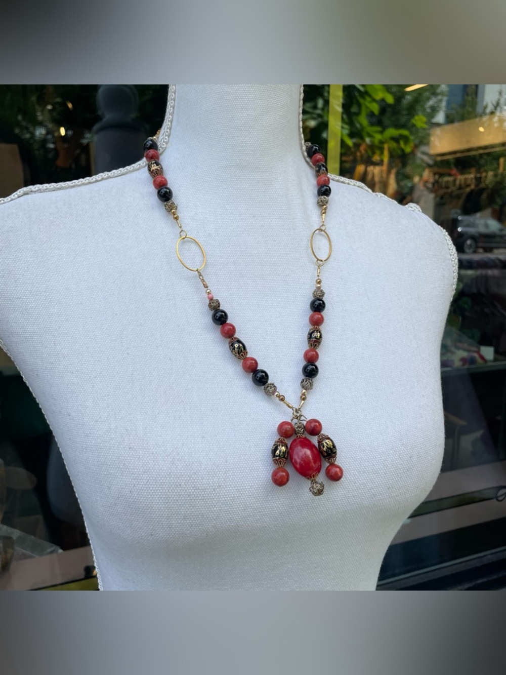 Boho Beaded Gold Dangly Necklace
